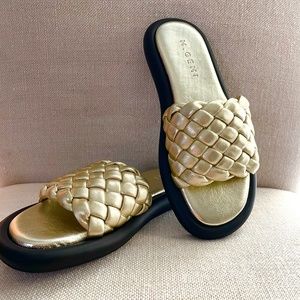 M Gemi Clio Metallic Gold Leather Weave Sandal